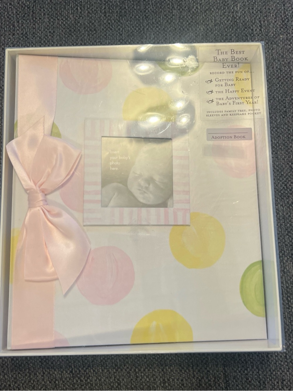 Penny Laine Adoption Baby Memory Book with Satin Bow - Pink Polka Dot Keepsake - Picture 2 of 8